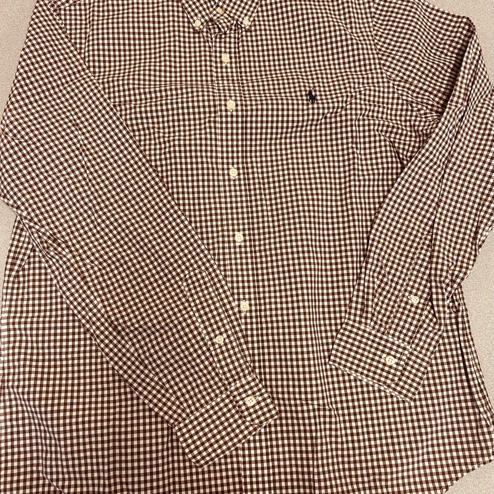 Brown Ralph Lauren long sleeve gingham Men's Shirt large